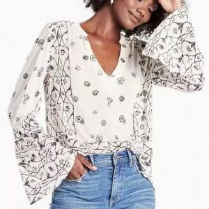 Lucky Brand Mix Geo Peasant Top Bell Sleeve